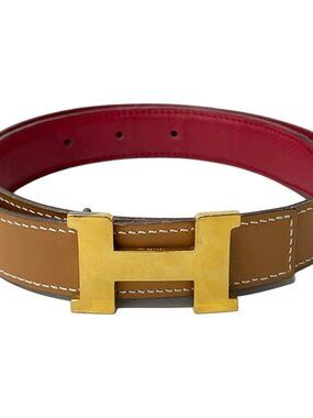 HERMES H Belt Gold rouge ash Leather Hardware Circle X Belt